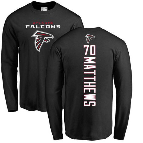 Atlanta Falcons Men Black Jake Matthews Backer NFL Football #70 Long Sleeve T Shirt->atlanta falcons->NFL Jersey